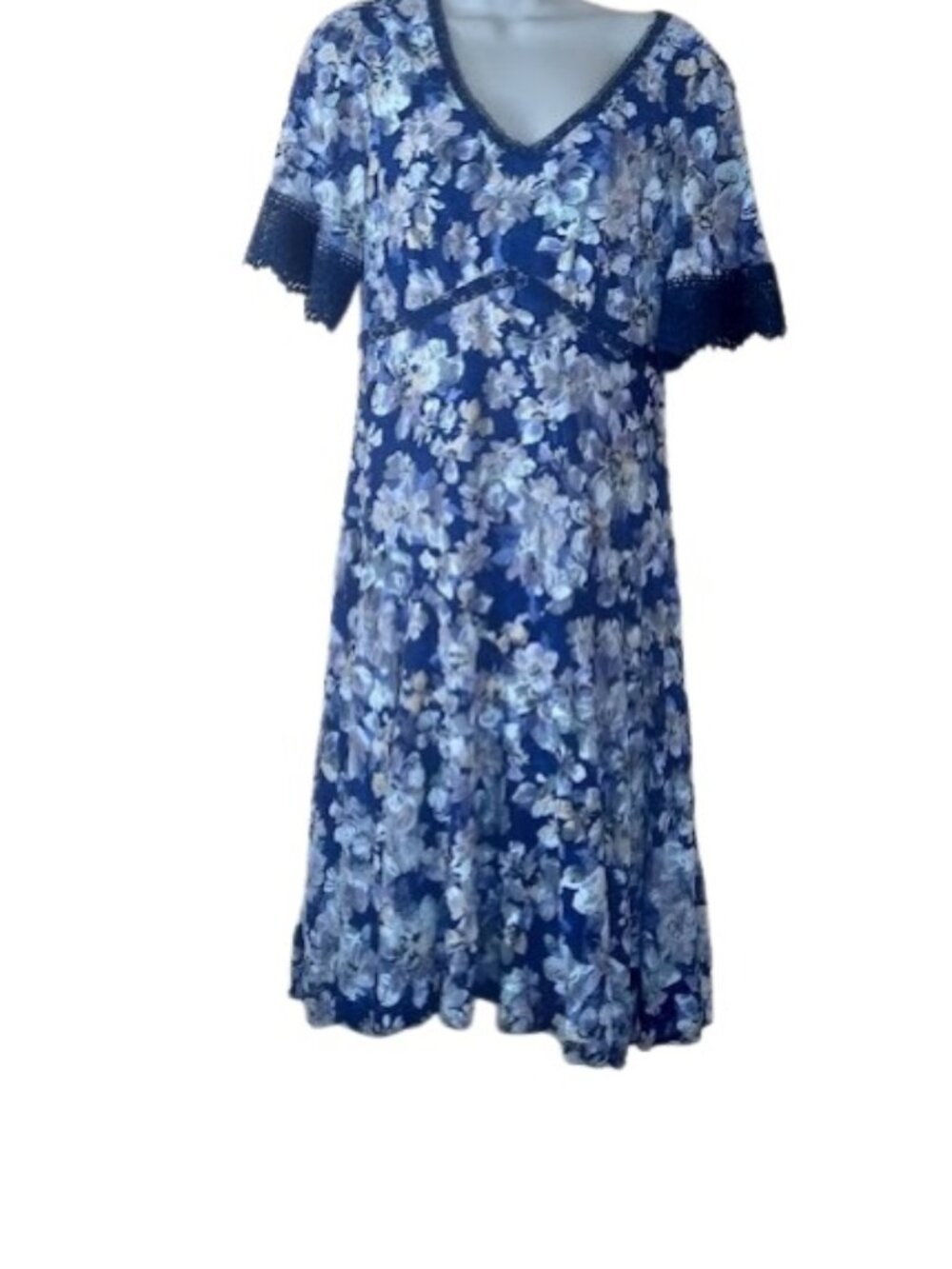 Rabbit Designs Womens A-Line Dress Black Lavender Floral Lace Crochet Trim 8 New